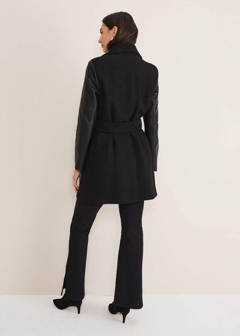 Phase Eight Tori Wool Contrast Sleeve Coats Black USA | 1307568-GW